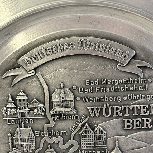 German Wine Gate Württemberg region Germany 95%‎ Pure Tin Decorative Plate - Picture 6 of 10